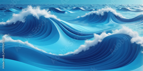 Abstract blue background with flowing light waves and liquid motion curves in an artistic ocean water pattern for a nature backdrop pattern