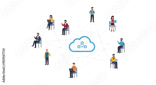 Cloud Network with Diverse Remote Workers: Global Collaboration, Data Sharing & Digital Communication. Online Team Connectivity Concept.