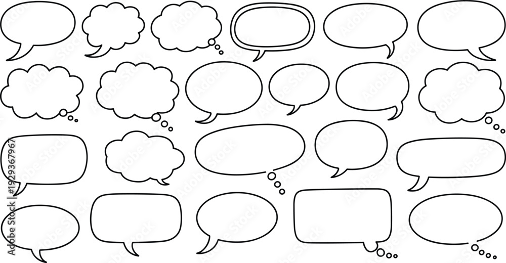 Fototapeta premium Assortment of blank speech and thought bubbles in outline form speech bubble comic