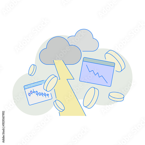 ミニマル線画の投資暴落、下落相場イメージイラスト ベクター素材