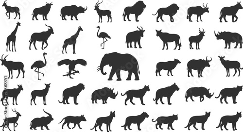 Collection of diverse animal silhouettes on white background