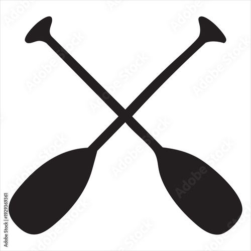 Crossed oars silhouette vector, Two boat paddles silhouette vector, Canoe oars symbol