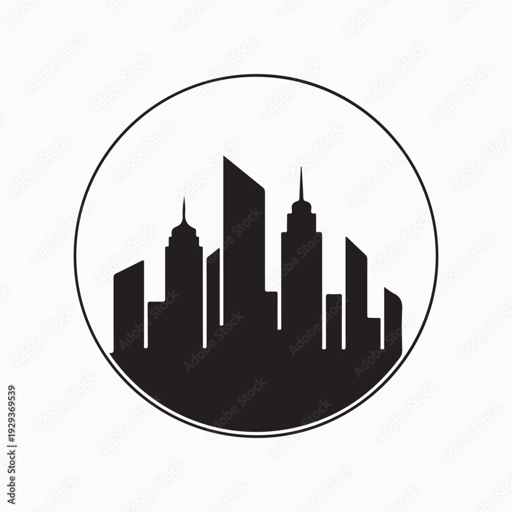 Obraz premium City skyline inside circle with modern architecture clean business logo Vector illustration