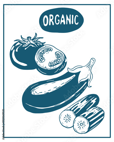 Hand drawn vector illustration of vegetables, perfect for invitations, menus, parties. La dolce vita minimalist line art for poster, placard, print, card.	