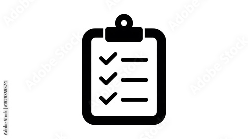 A black and white illustration of a clipboard with a checklist showing several items marked with checkmarks.