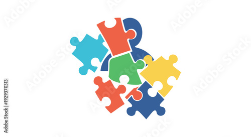 Autism Spectrum Disorder Symbol: Person Silhouette with Interlocking Colorful Puzzle Pieces, Neurodiversity Awareness