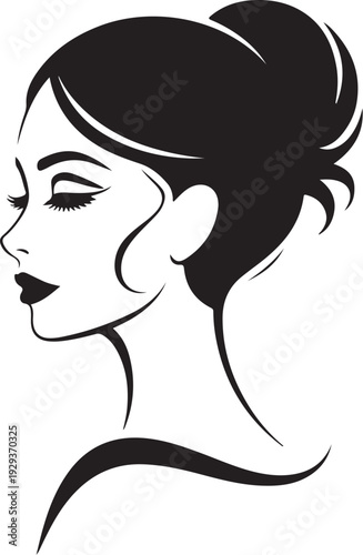 Black and white woman's face profile with bun hair
