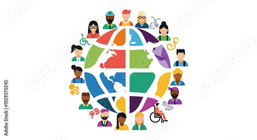 Global Diversity and Inclusion: Diverse People Community Around the World - Unity and Connection Illustration