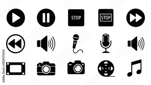 Media and Content Icon Set – Modern Line and Glyph Digital Multimedia Symbols Collection