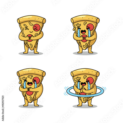 Cartoon toast character crying and expressing sadness in different ways with copy space