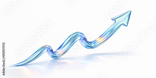 A dynamic 3d blue arrow follows a curved wave pattern in this abstract business illustration featuring a sleek technology design and electric light backdrops for web wallpaper