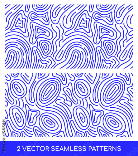 Abstract Vector Blue Topographic Line Seamless Pattern Collection