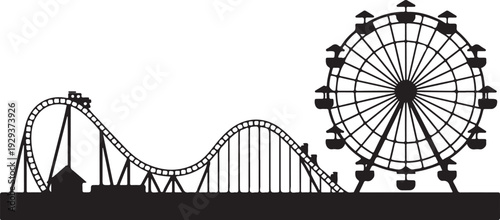 Black silhouette amusement park rides roller coaster