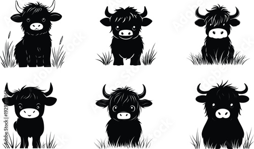 Cow silhouette collection. Vector set. Farm animal head icons isolated on white background.