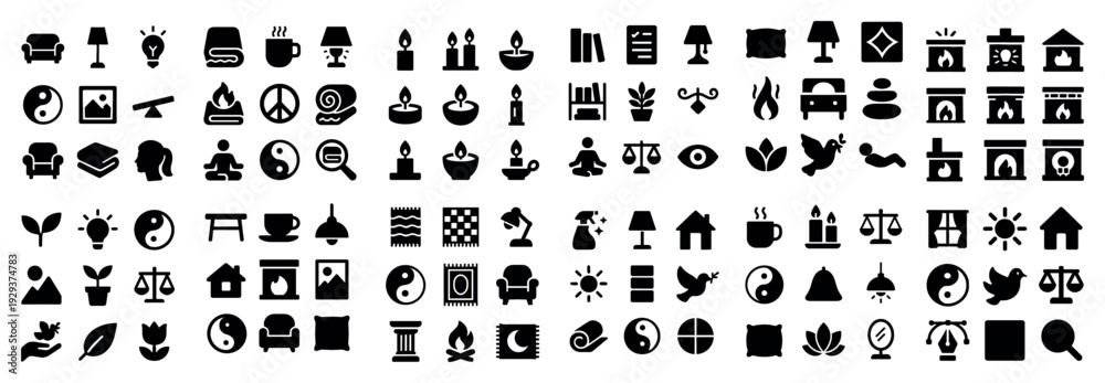 Obraz premium Grid of home and relaxation symbols.