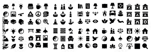 Grid of home and relaxation symbols.