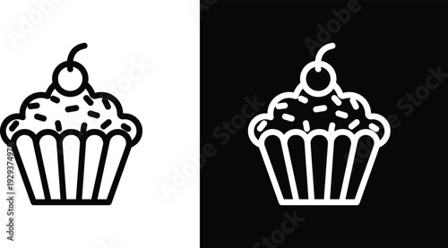 Cupcake icon pack in black and white colors