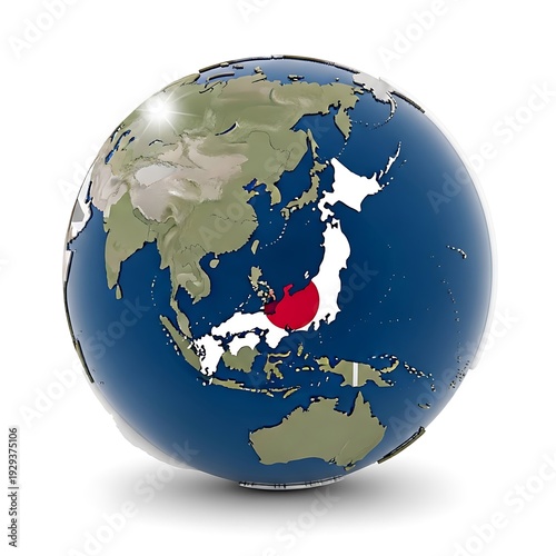 Globe with japan flag illustration over white background digital art