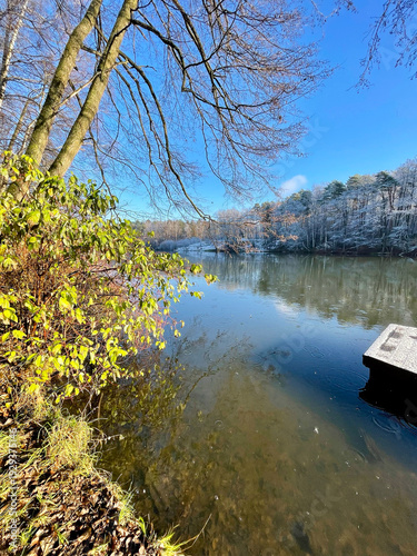 The Pekhorka River in November in clear weather. Moscow region, Balashikha city