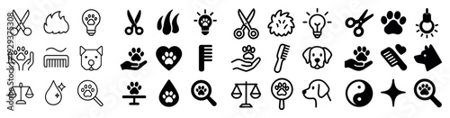 Pet grooming and care icon assortment