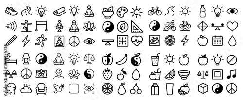 Health and wellness lifestyle symbol assortment