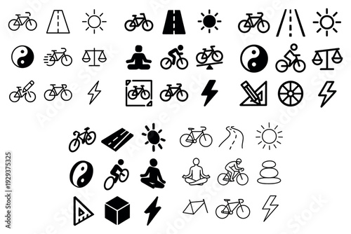 Bicycle and road activity icons.