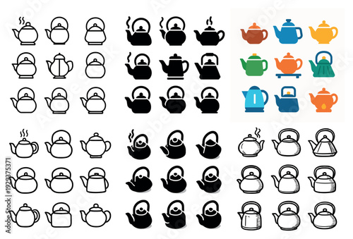 Various teapot and kettle icon variations displayed.
