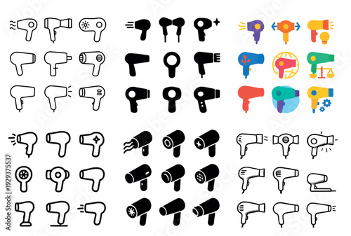 Hair dryer icons in various styles