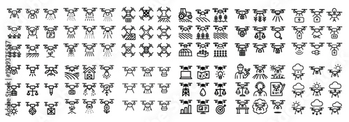 Multifunctional drone operation and agriculture symbols.