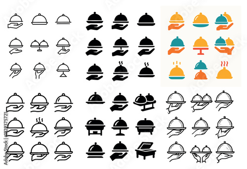 Cloche and serving icons shown in multiple styles
