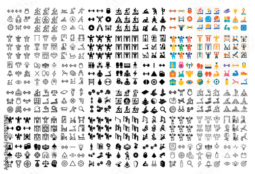 Rows of fitness and exercise icons in varied styles