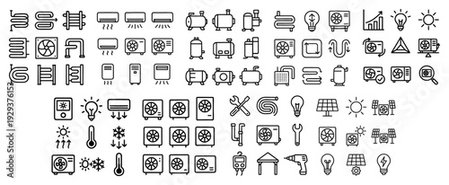 Line style hvac and energy icons grid