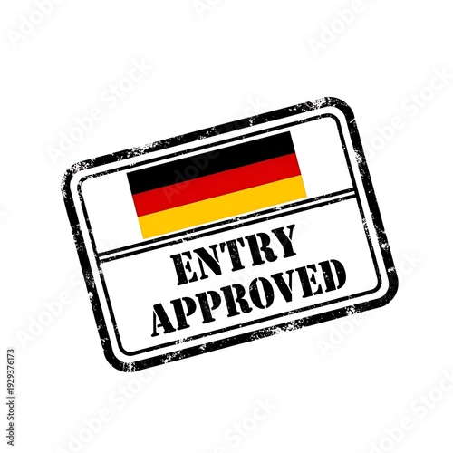 Germany entry approved rubber stamp with national flag and distressed vintage texture icon