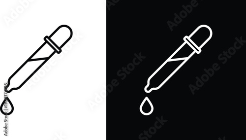 Dropper pipette icon pack in black and white colors