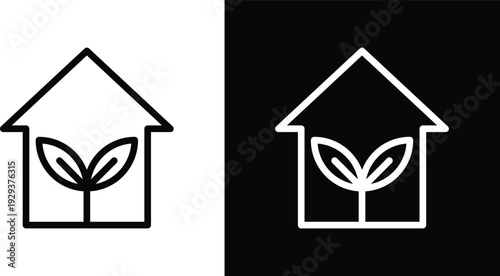 Eco house icon pack in black and white colors