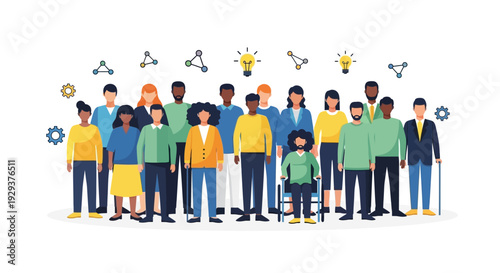 Diverse Team Collaboration and Innovation with Ideas, Networking, and Inclusivity - Vector Illustration for Business and Community Concepts