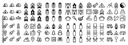 Camp and hiking icon variations display