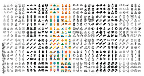 Grid showing multiple camping and monitor icons
