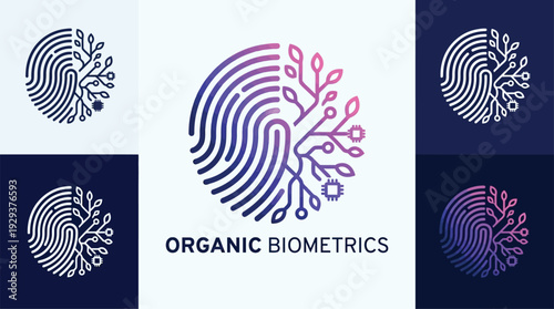 A creative set of colorful vector fingerprint illustrations forming unique identity symbols and security icons for modern forensic technology or artistic logo design