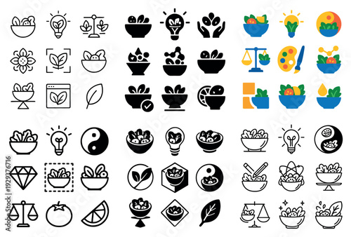 Wellness and food icons displayed in rows