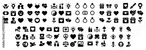 Compact romance and celebration glyph symbol grid.