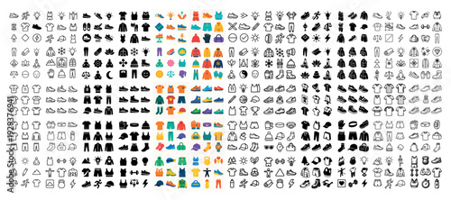 Large grid of assorted clothing footwear and accessory icons.