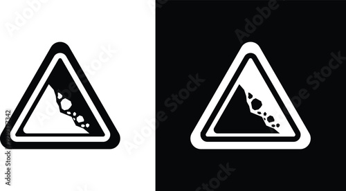 Falling rocks or debris warning road sign pack in black and white colors
