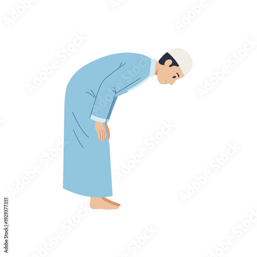 Muslim man performing ruku or bowing prayer position flat vector