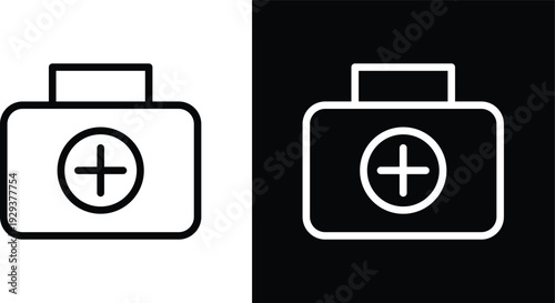 First aid box icon pack in black and white colors