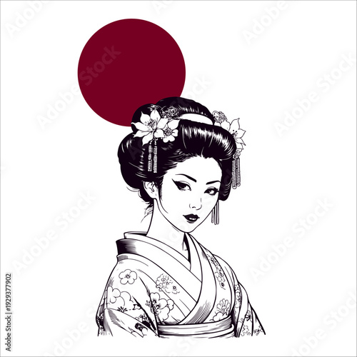 Japanese geisha kimono artwork vector illustration