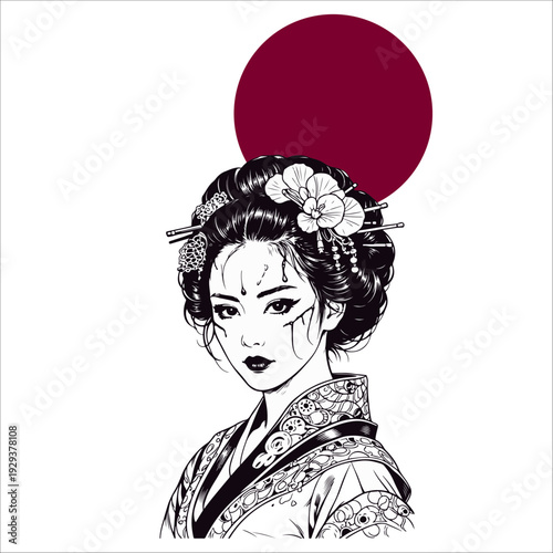 Japanese geisha kimono artwork vector illustration