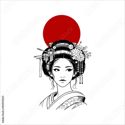 Japanese geisha kimono artwork vector illustration