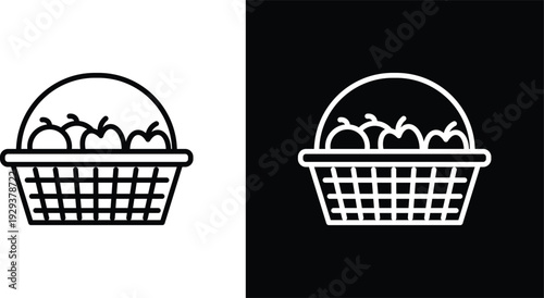 Fruit basket icon pack in black and white colors