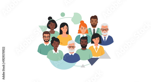 Diverse Professional Group Illustration: Global Community, Business Team, and Connected Network